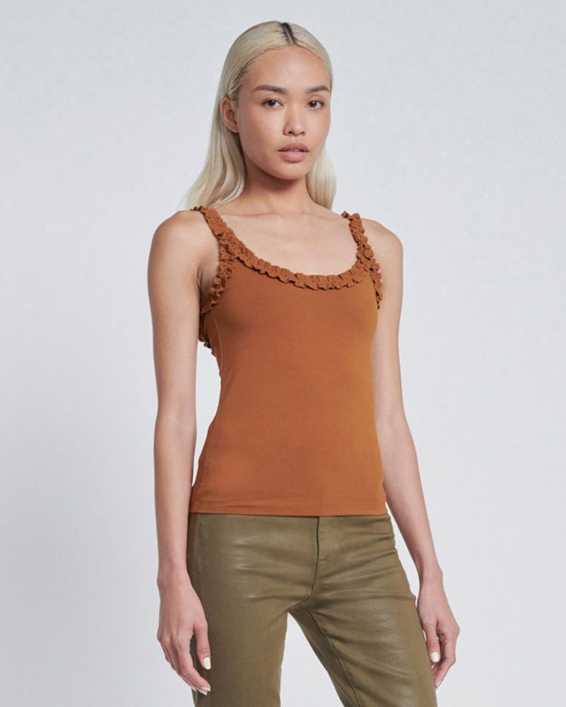 Ruffle Trim Tank In Glazed Ginger