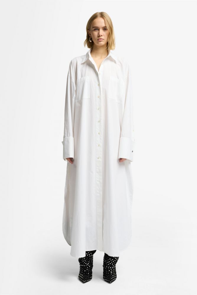 Poplin Maxi Shirtdress In White