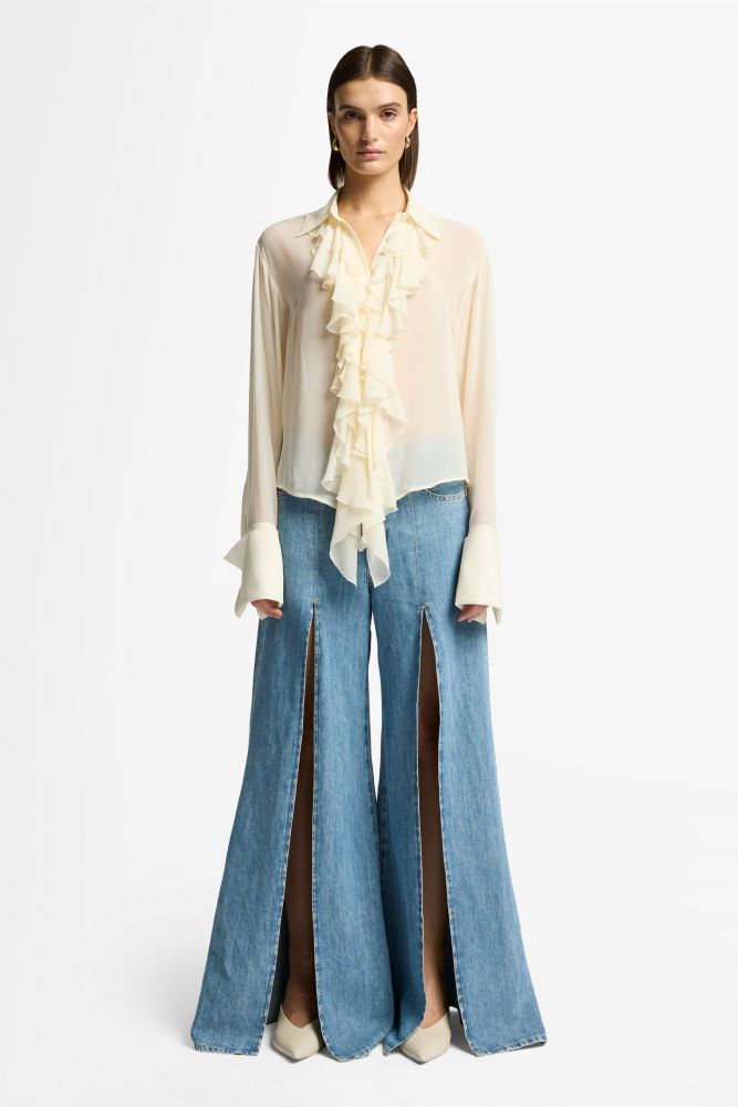 Willow Wide Indigo Linen Arizona With High Slit