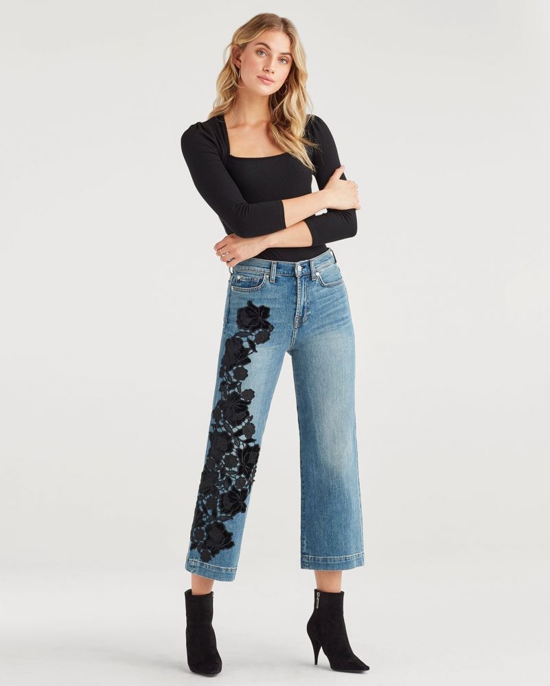 Cropped Alexa with Couture Floral Aplique in Telluride