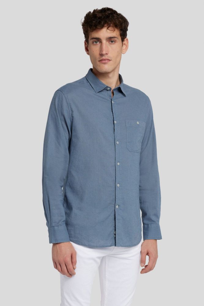 One Pocket Shirt Cotton Linen Dusty Blue