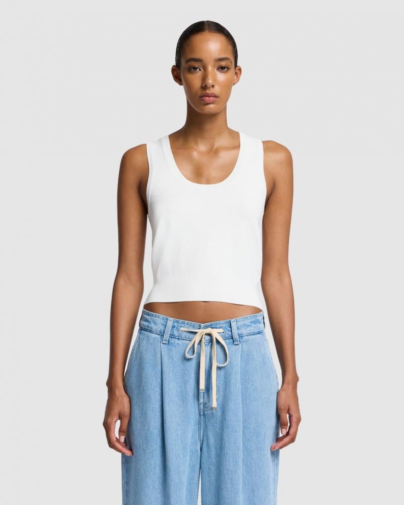 Ribbed Scoop Neck Top Off White